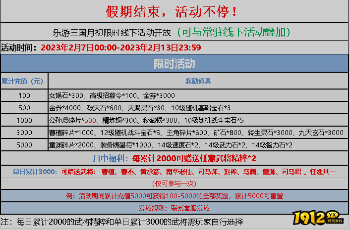 《乐游三国》2月7日-2月13日限时活动