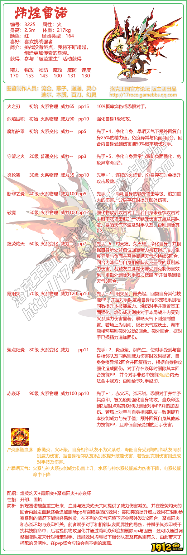 洛克王国炜煌雷诺技能是什么 洛克王国炜煌雷诺技能表介绍