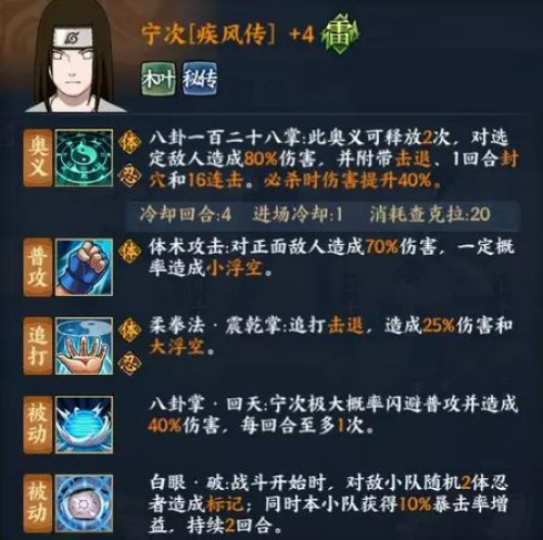 火影忍者OL宁次疾风传忍者技能是什么 火影忍者OL宁次疾风传忍者技能介绍